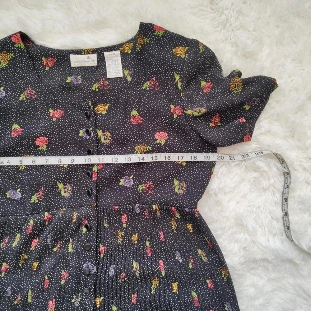 Vtg Liz Claiborne Babydoll Maxi‎ Dress Black Polka Dot Ditsy Floral Whimsigoth 8 - Picture 7 of 8